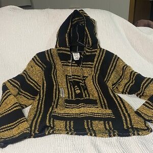 Baja Hoodie Striped Black and Gold yellow Hooded pullover. Unisex M